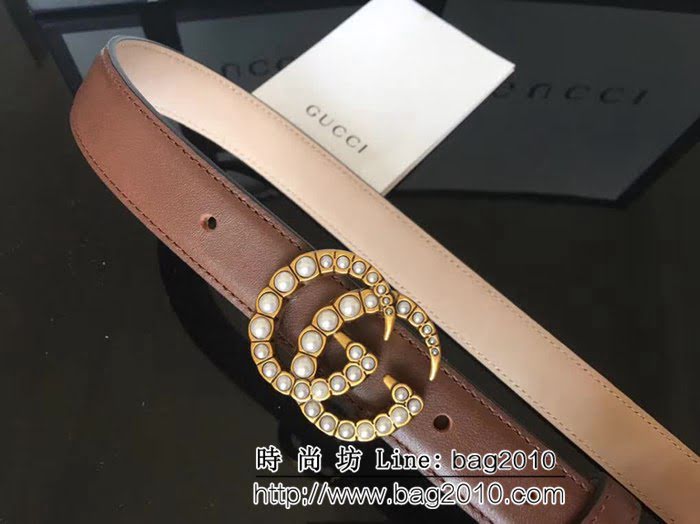 古馳CUCCI 爆款 頂級雙面頭層小牛皮 純銅珍珠扣高端女士皮帶 GHG1108